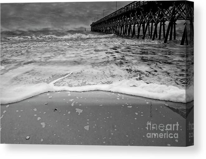 Myrtle Beach Fishing Pier Black and White Canvas Print